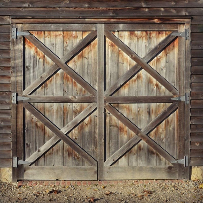 Yeele 7x7ft Rustic Barn Backdrop for Photography Shabby Old Worn Brown Wooden Doors Front Background Countryside Style Kids Boy Girl Adult Photo Booth Shoot Vinyl Studio Props - Image 1